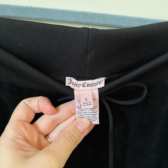 Juicy Couture Black Velour Joggers Size L Rib Waist Drawstring Y2K Track Joggers - Picture 3 of 6